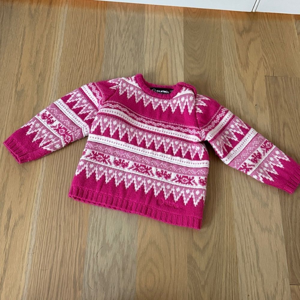 Sunice Pink and White Knit Sweater S